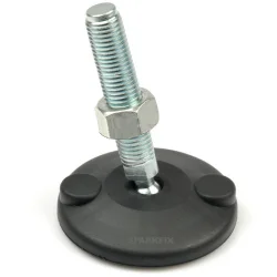 Pé nivelador articulado, possui haste roscada articulada, que permite o nivelamento do equipamento compensando as irregularidades do piso.

    Material da Base: Injetada em poliamida reforçada com fibra de vidro e redutores de impacto.
    Material Rosca: Aço carbono zincado ou Aço inox AISI 304.
    Parafuso: Usinado esférico e roscado.
    Roscas mm: M10 - M12 - M16
    Rosca mm: M14 SOB ENCOMENDA
    Roscas em ( polegada ) 3⁄8”, 1⁄2”, 5⁄8” SOB ENCOMENDA LOTE MINIMO
    Comprimentos de rosca: 70, 100, 150, 200, 250. COMPRIMENTOS MAIORES SOB ENCOMENDA
    Apoio antiderrapante: somente para modelos FB ou AB.
    Borracha nitrílica instalada na parte inferior da base, resistente à óleo na dureza 70 shore, evita o deslocamento do equipamento.
    Base com diâmetro de 80 mm pé com sapata articulada fixavel.

